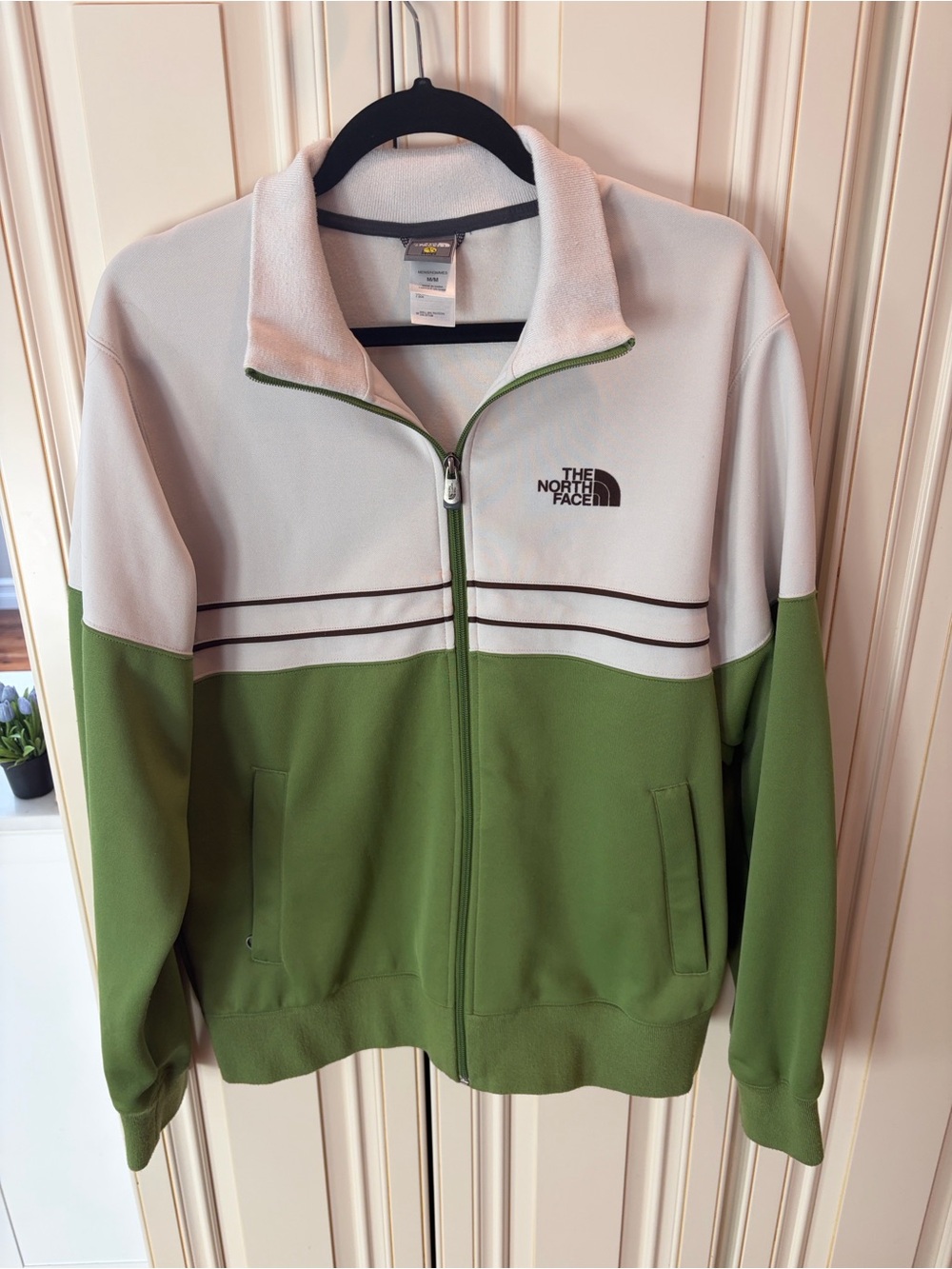 Rare Vintage The North Face Green White brown Zip-Up track Jacket- size Medium